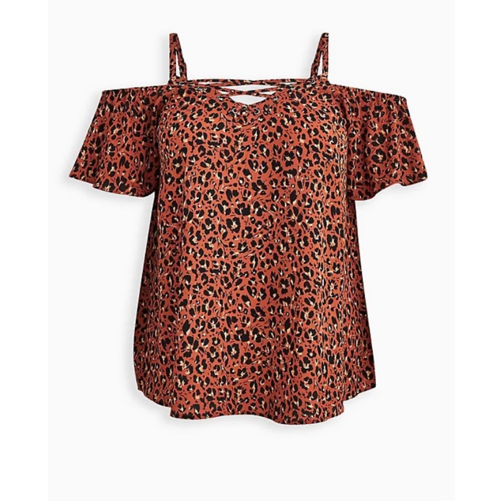 TORRID COLD SHOULDER BLOUSE GEORGETTE LEOPARD